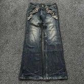Hearujoy Y2K Washed Jeans Gothic Vintage Flanged Embroidery Logo Trend Men Women Streetwear American High Street Simplicity Flare Jeans